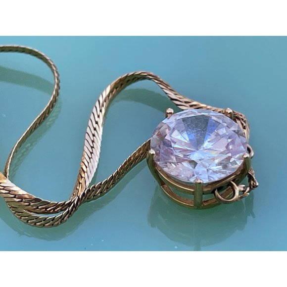 Vintage 14K Gold Serpentine Chain With 3 Carat Clear Tourmaline 4 grams - Picture 10 of 16